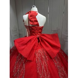 One Shoulder Red Quinceanera Dress Sleeveless Sweet 15 Gowns Ruffled Princess Dress With Bow And Ruffles