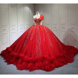 One Shoulder Red Quinceanera Dress Sleeveless Sweet 15 Gowns Ruffled Princess Dress With Bow And Ruffles