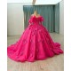 Long Sleeves Fuchsia Quinceanera Dresses With 3D Flowers And Beaded Details