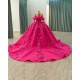 Long Sleeves Fuchsia Quinceanera Dresses With 3D Flowers And Beaded Details