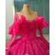 Long Sleeves Fuchsia Quinceanera Dresses With 3D Flowers And Beaded Details