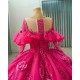 Long Sleeves Fuchsia Quinceanera Dresses With 3D Flowers And Beaded Details