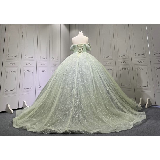 Sparkly Off The Shoulder Sage Green Quinceanera Dresses