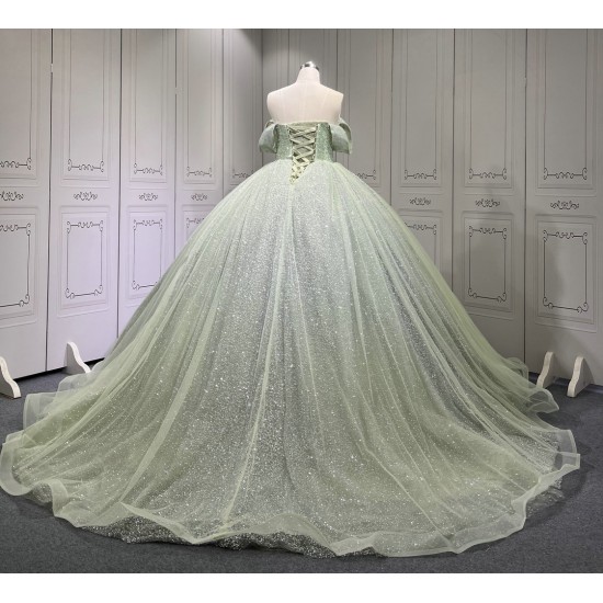 Sparkly Off The Shoulder Sage Green Quinceanera Dresses