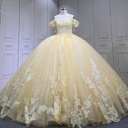 Off The Shoulder Daffodil Quinceanera Dresses With 3D Flowers