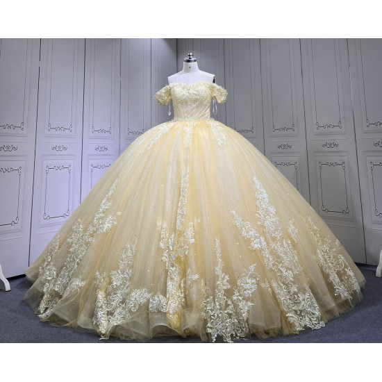 Off The Shoulder Daffodil Quinceanera Dresses With 3D Flowers