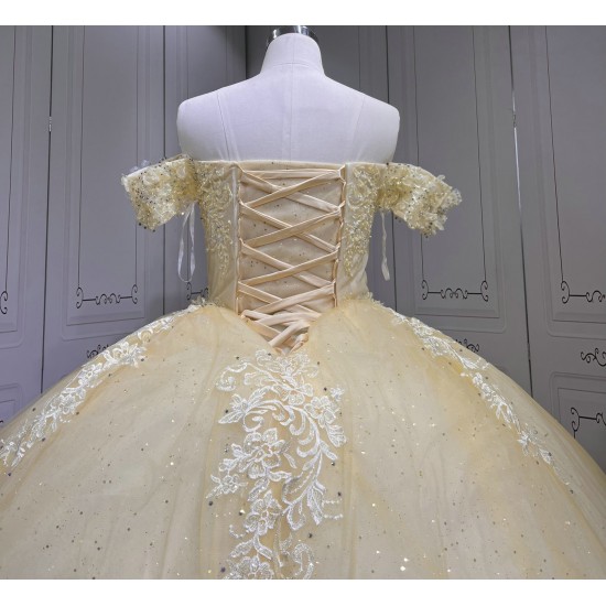 Off The Shoulder Daffodil Quinceanera Dresses With 3D Flowers