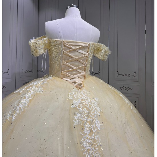 Off The Shoulder Daffodil Quinceanera Dresses With 3D Flowers