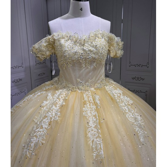 Off The Shoulder Daffodil Quinceanera Dresses With 3D Flowers